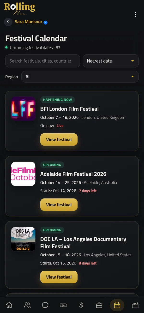 Rolling Now app screen