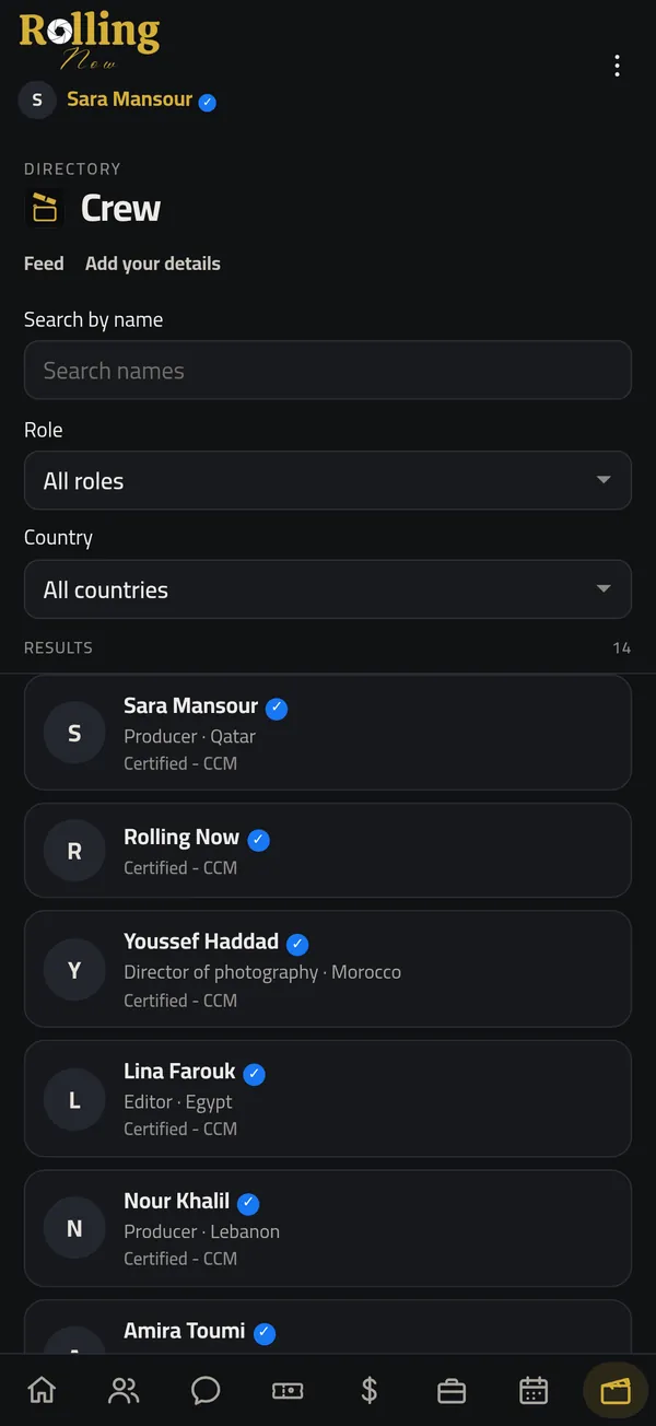 Rolling Now crew directory: find film and TV professionals