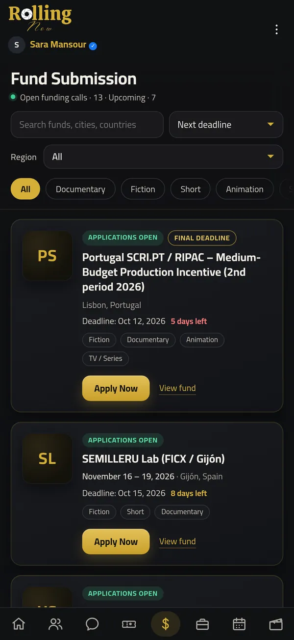 Rolling Now app screen