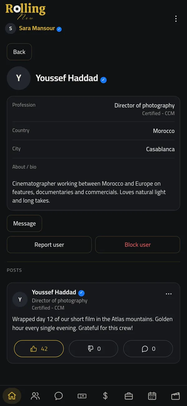 Rolling Now app screen